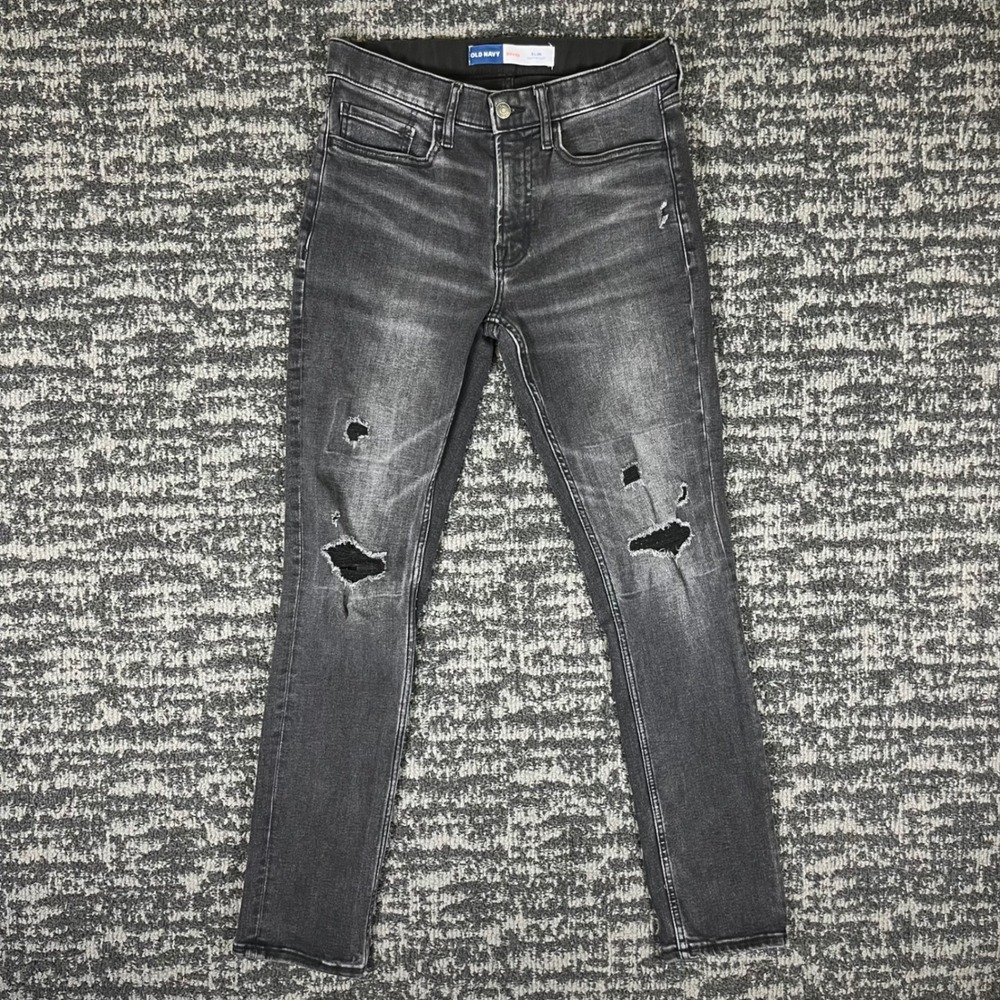 Old Navy Jeans Mens 30x32 Grey Slim Built-In Flex Distressed Ripped Tapered